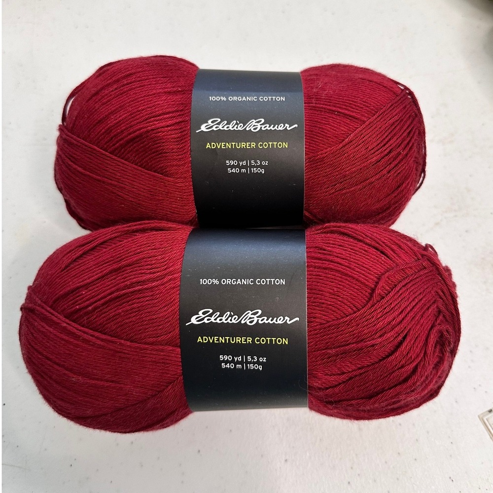 Eddie Bauer Adventurer Yarn 2 Skeins Scarlet 100% Organic Cotton Discontinued